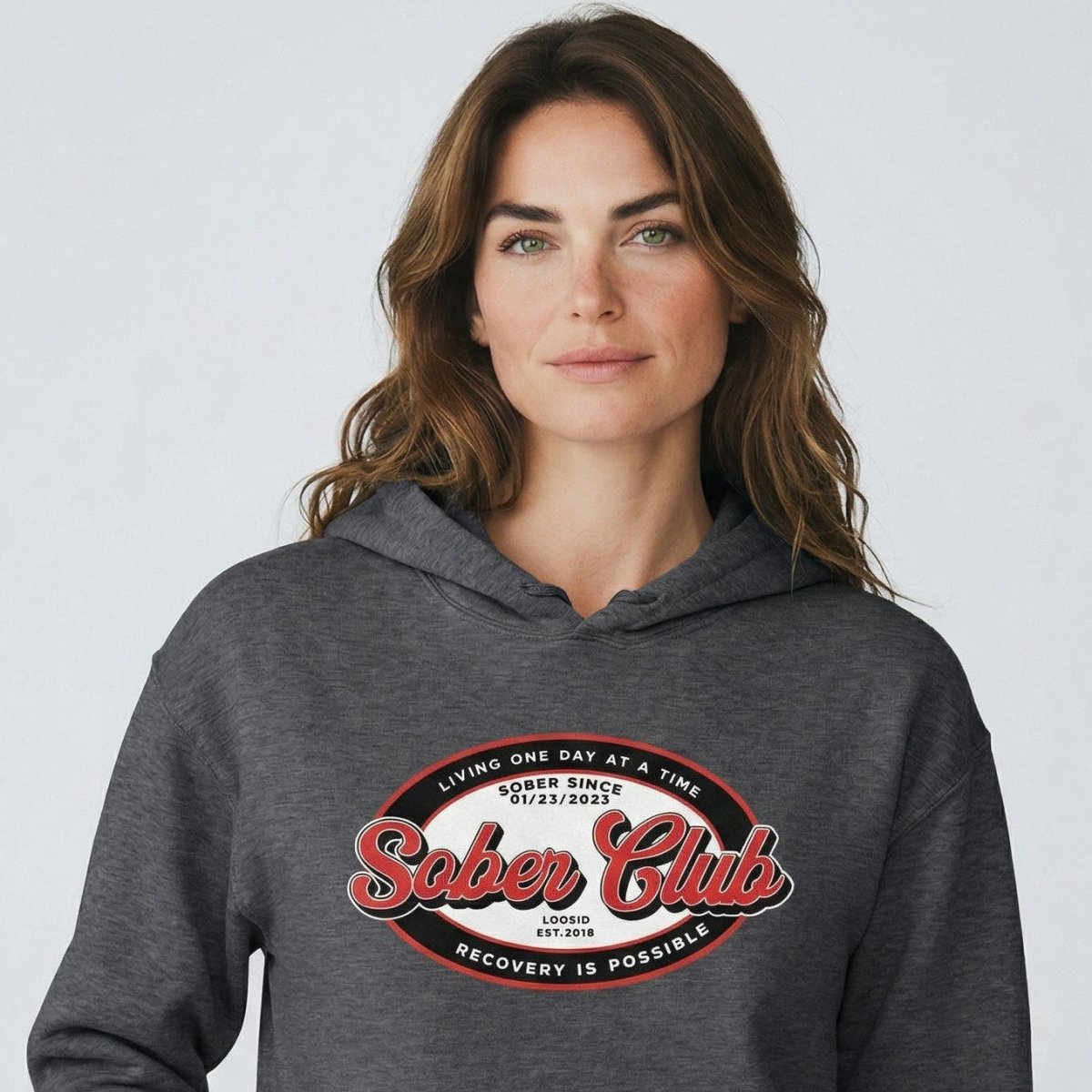 Sober Club Badge Unisex Hoodie with Custom Sobriety Date