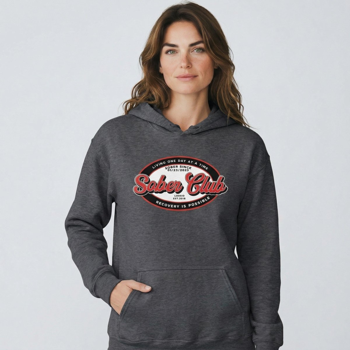 Sober Club Badge Unisex Hoodie with Custom Sobriety Date