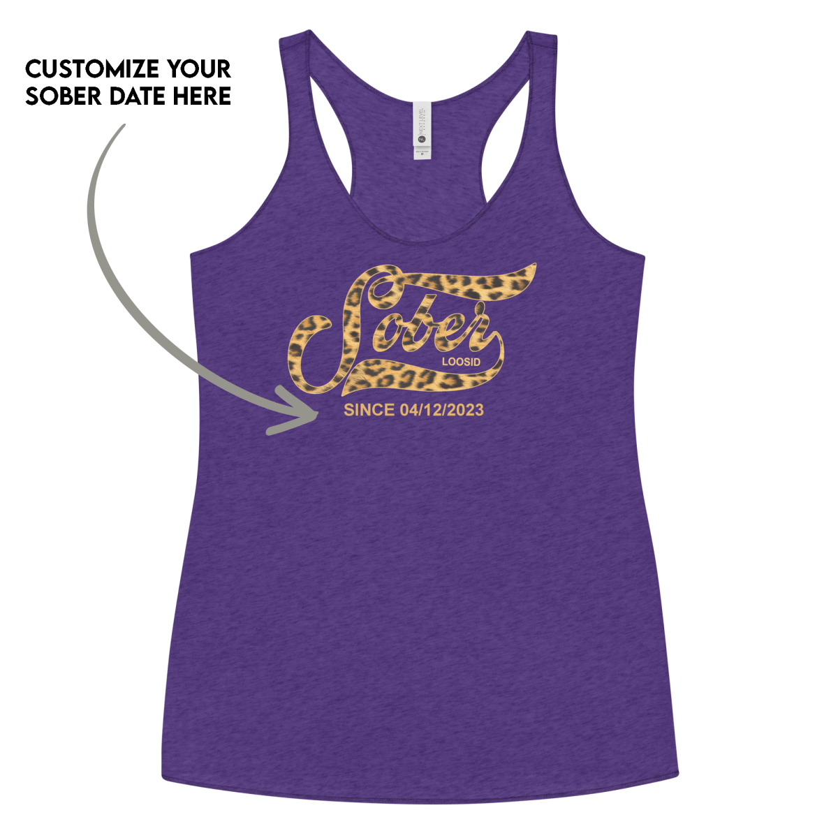Leopard Sober Since Racerback Tank w/ Personalized Sobriety Date