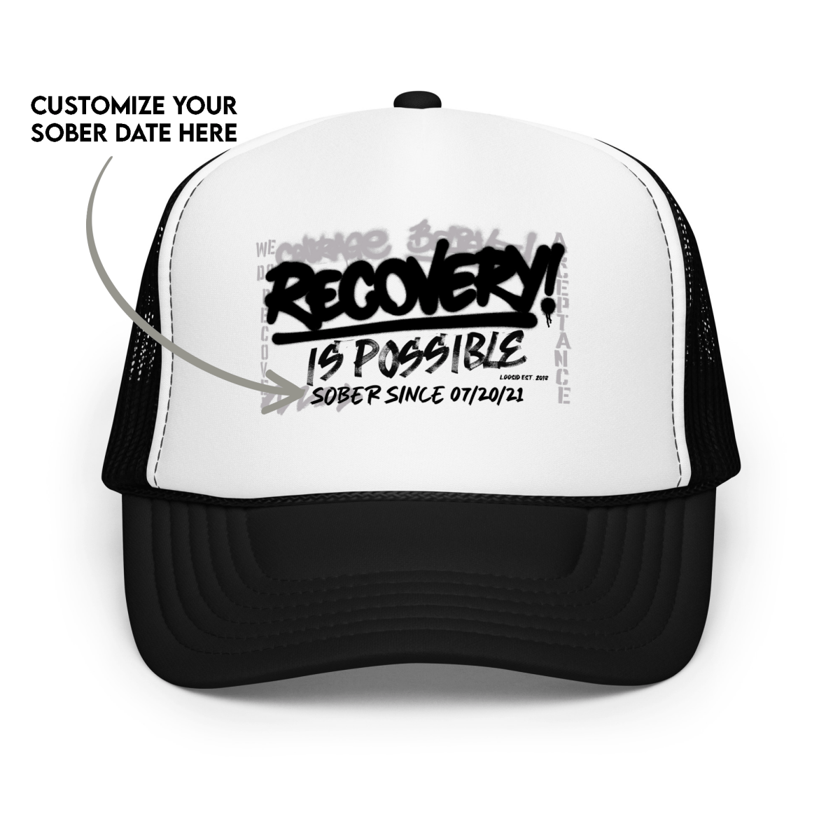 Recovery Is Possible Trucker Hat w/ Personalized Sobriety Date