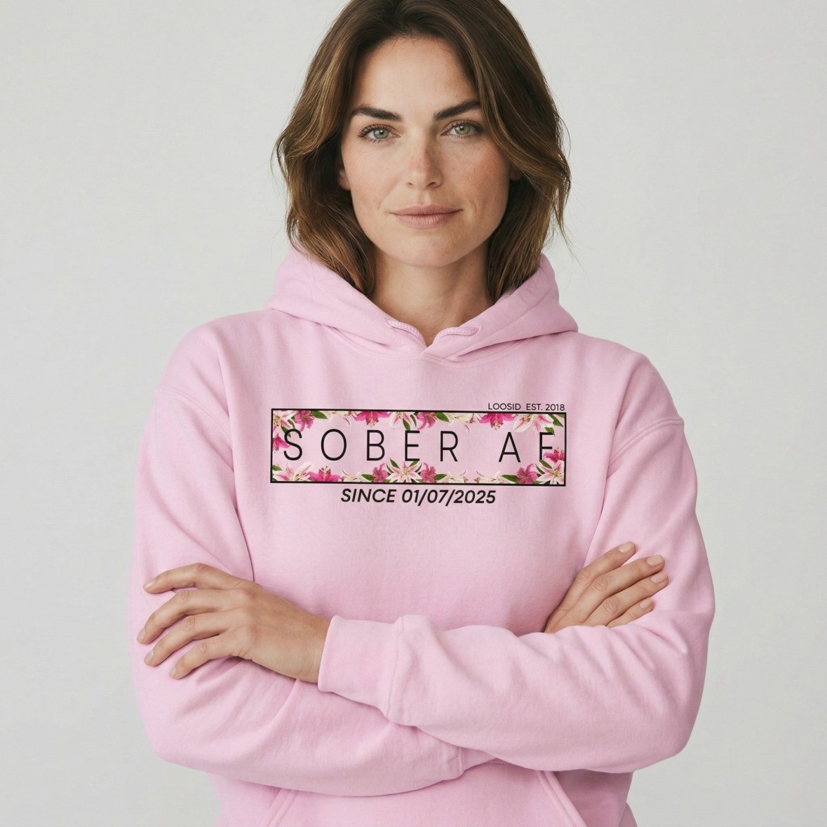 Recovery Hoodie | Women’s Sober AF Hoodie with Custom Date