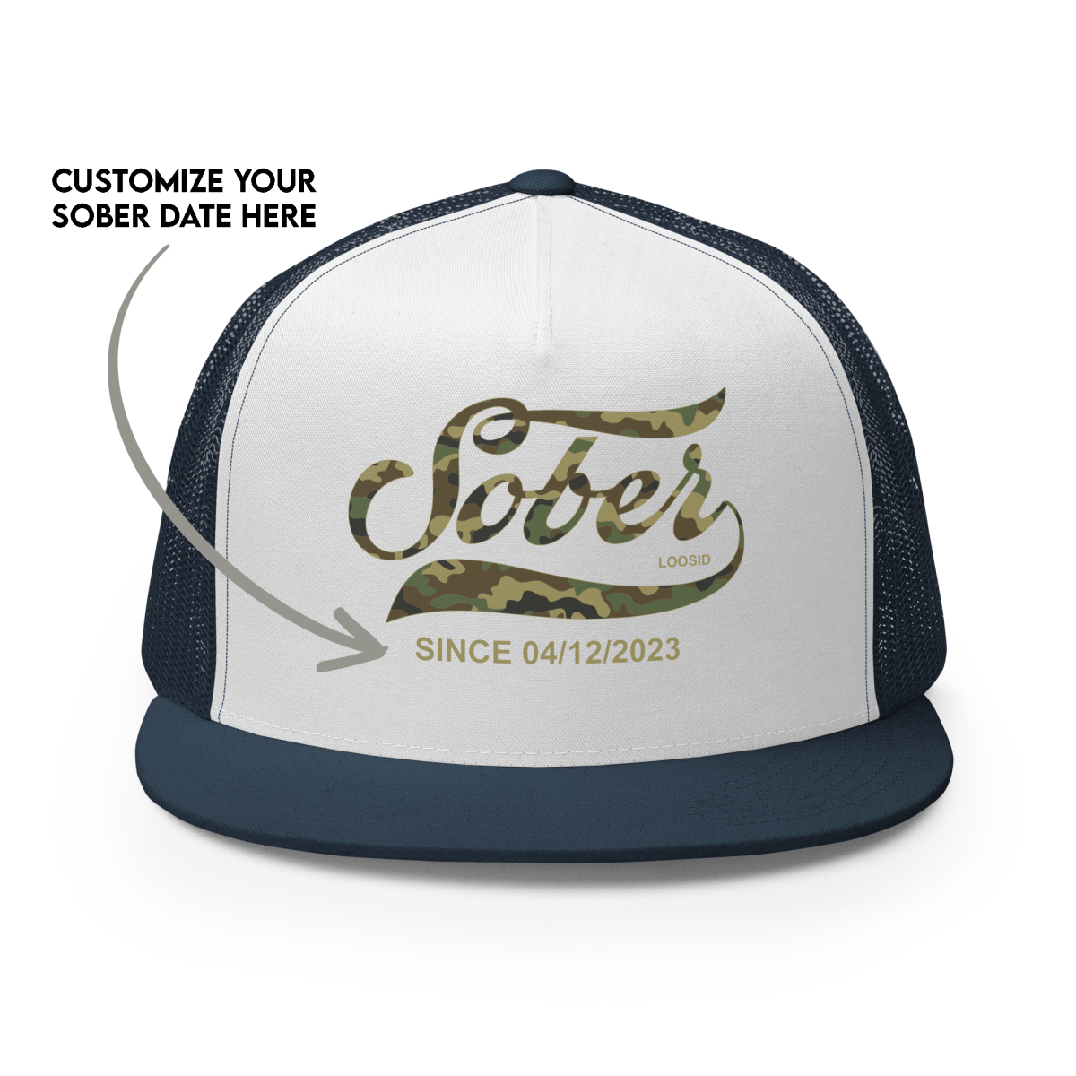 Sober Since Camo Trucker Hat w/Personalized Date