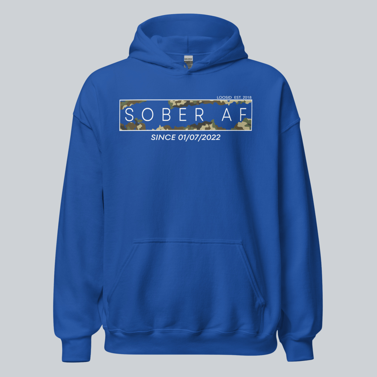 Recovery Hoodie | Men's Sober AF Camo Hoodie with Custom Sober Date