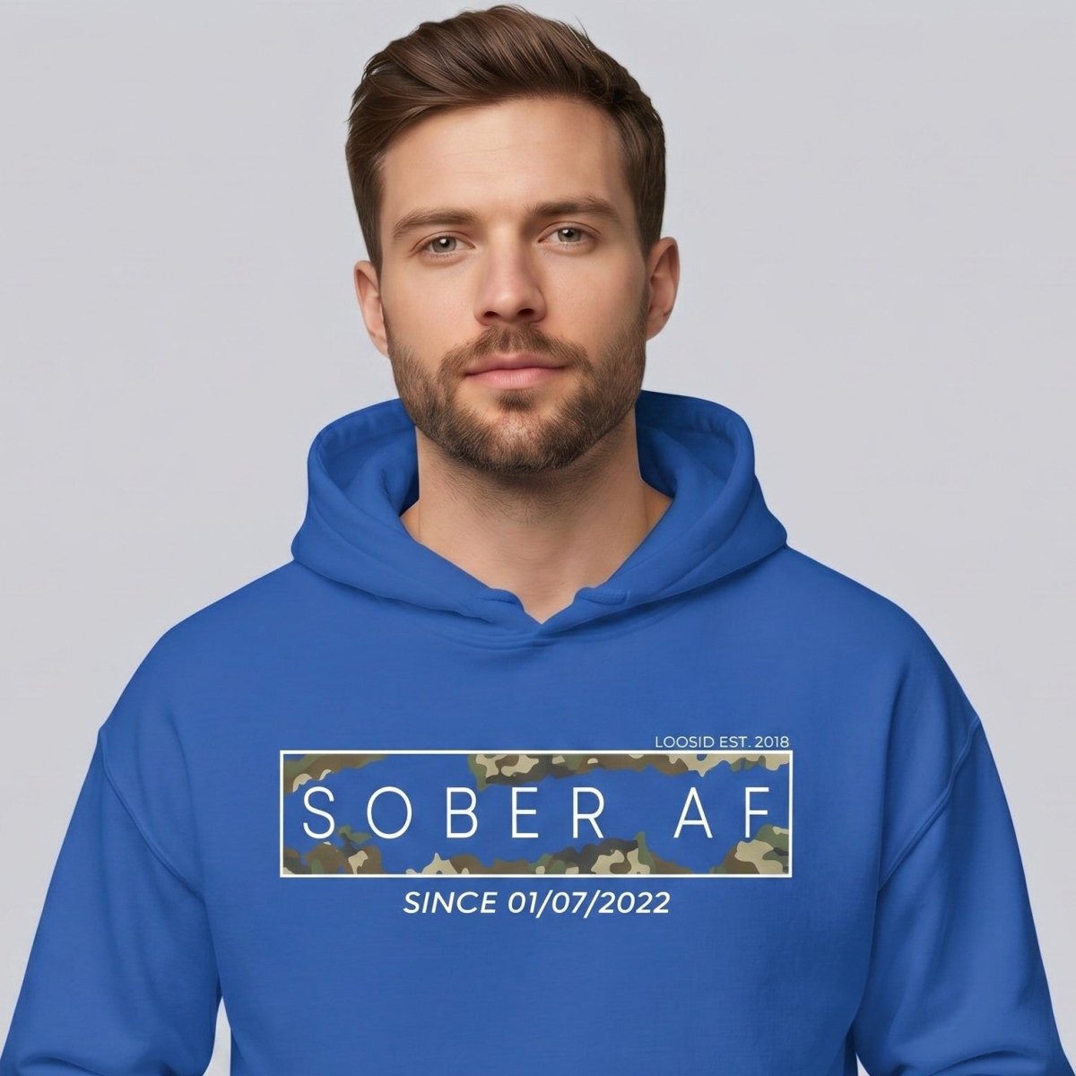 Recovery Hoodie | Men's Sober AF Camo Hoodie with Custom Sober Date
