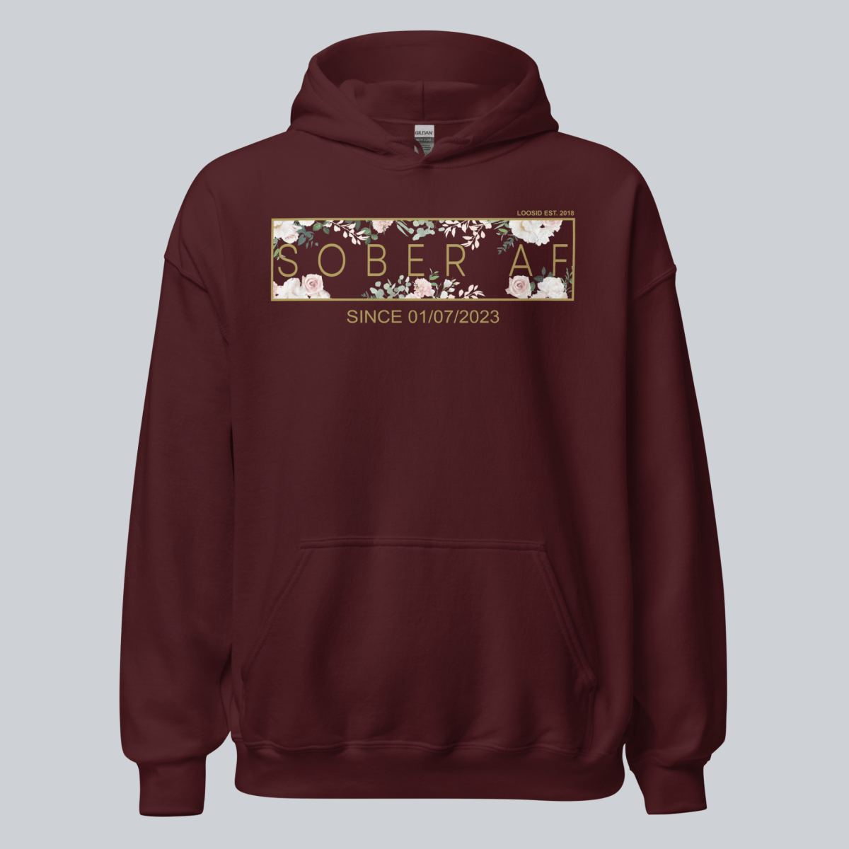 Recovery Hoodie | Women's Sober AF Flower Hoodie with Custom Date