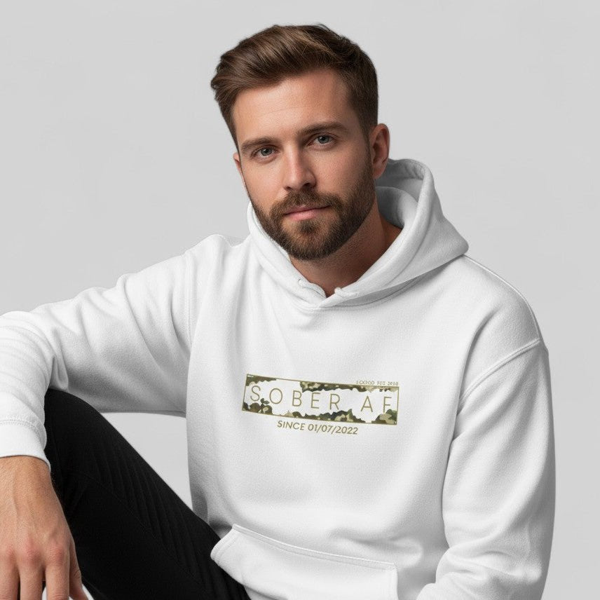Recovery Hoodie | Men's Sober AF Camo Hoodie with Custom Sober Date