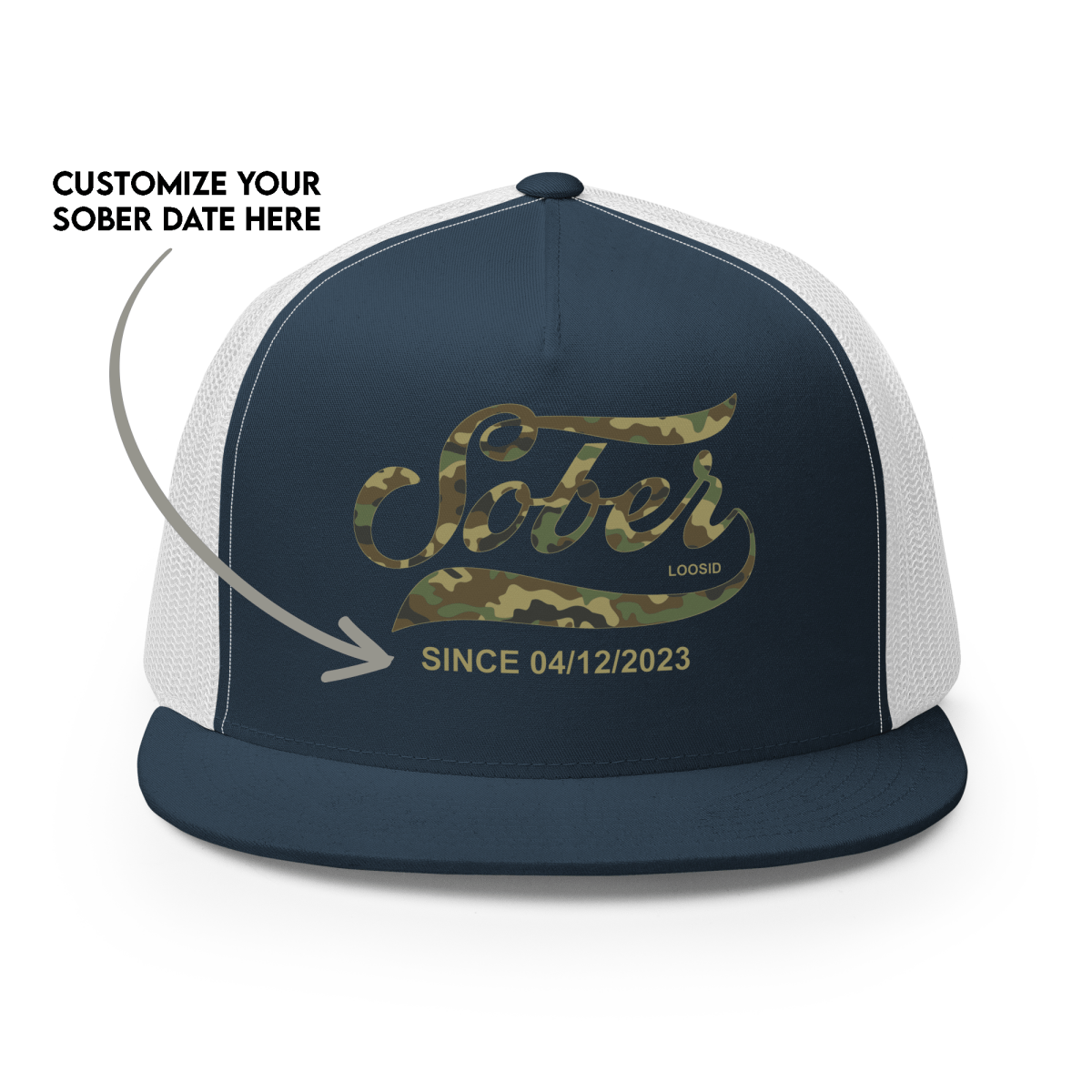 Sober Since Camo Trucker Hat w/Personalized Date