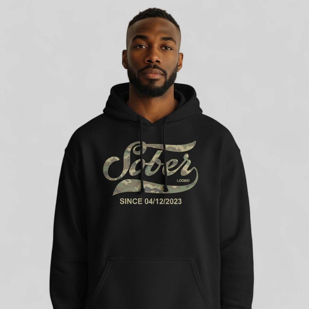 Recovery Hoodie | Sober Since Camo Hoodie with Personalized Date