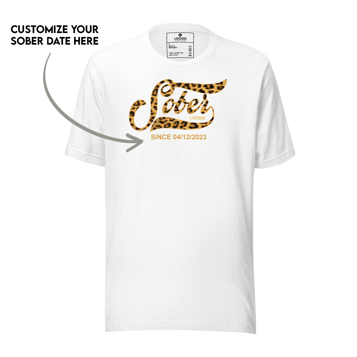 Leopard Sober Since T-Shirt w/ Personalized Sobriety Date