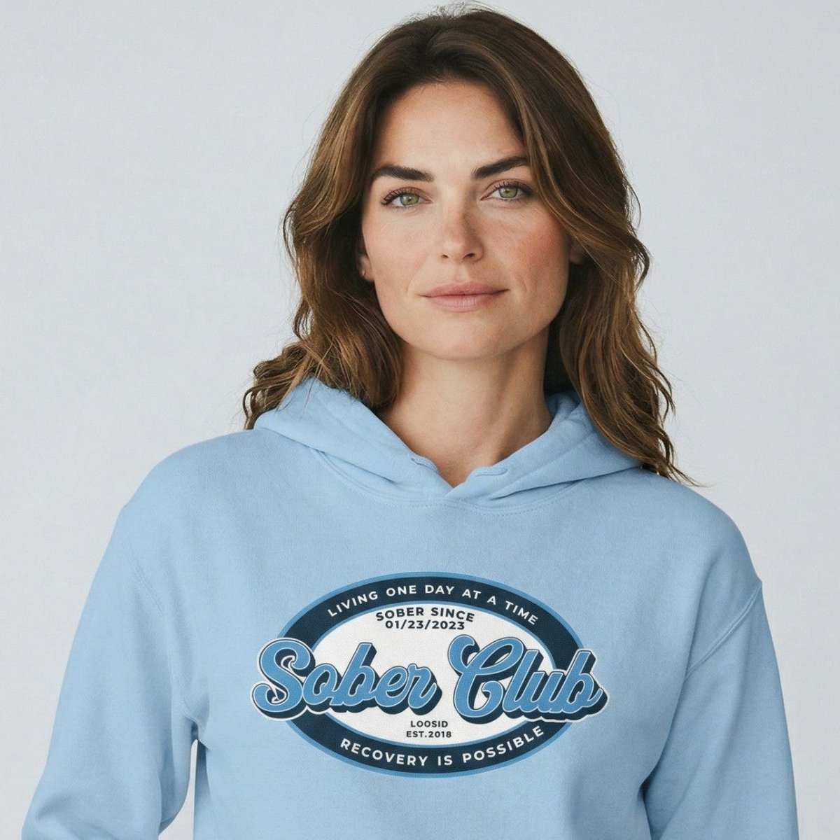 Sober Club Badge Unisex Hoodie with Custom Sobriety Date