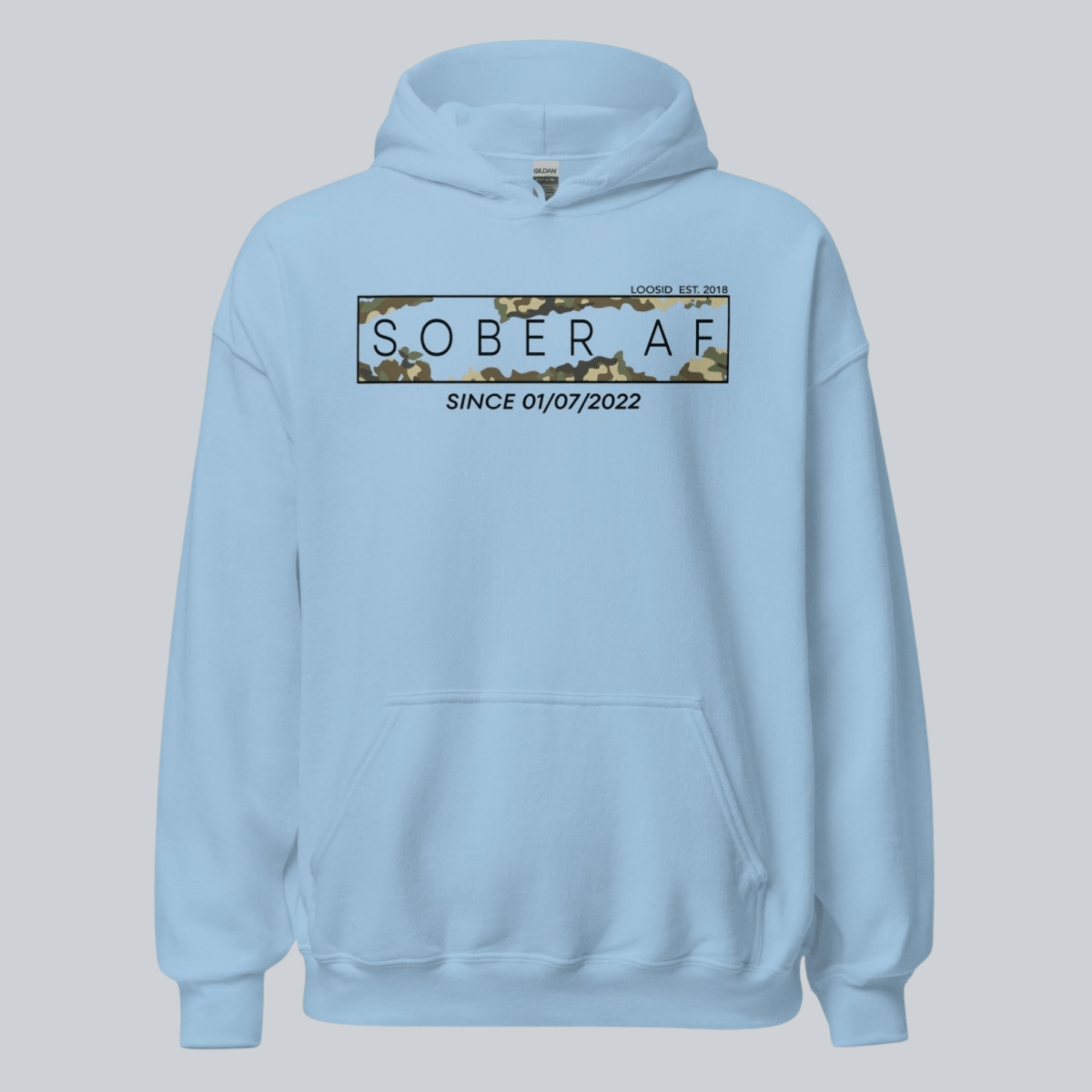 Recovery Hoodie | Men's Sober AF Camo Hoodie with Custom Sober Date