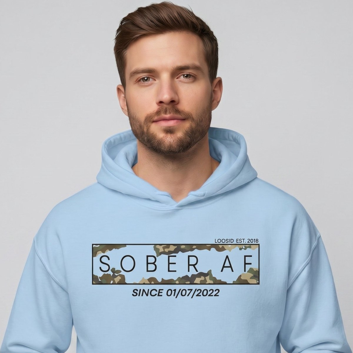 Recovery Hoodie | Men's Sober AF Camo Hoodie with Custom Sober Date