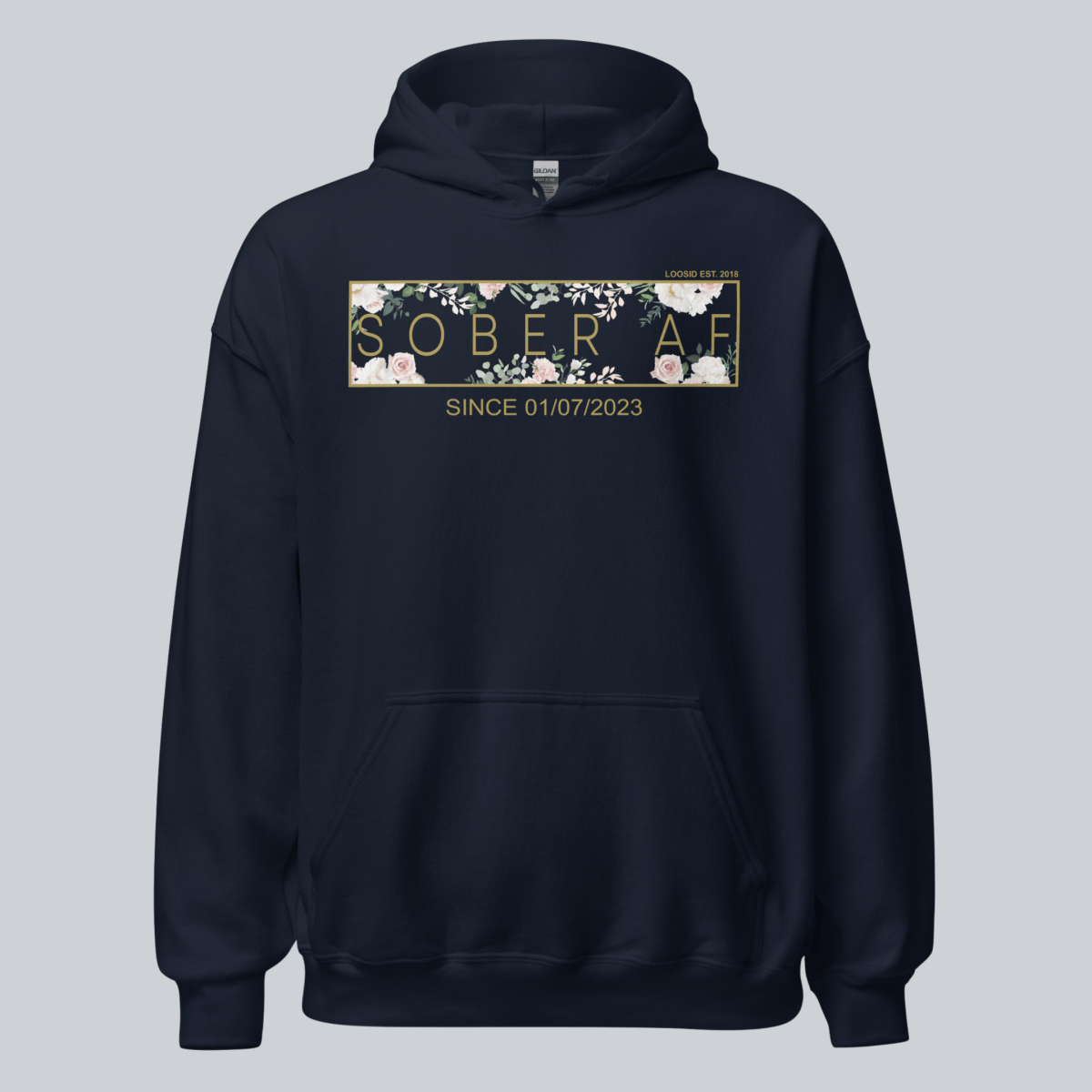 Recovery Hoodie | Women's Sober AF Flower Hoodie with Custom Date