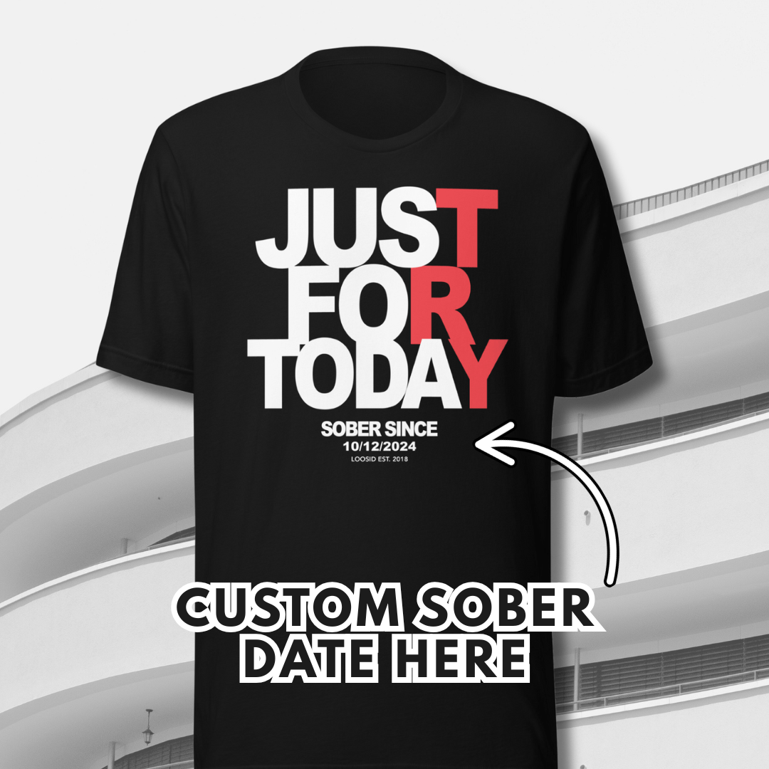 Just Try For Today Sober T Shirt flat lay styled image (view 3)