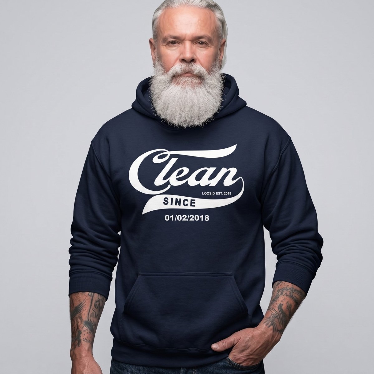 Recovery Hoodie | Men's Clean Since Hoodie with Custom Sobriety Date
