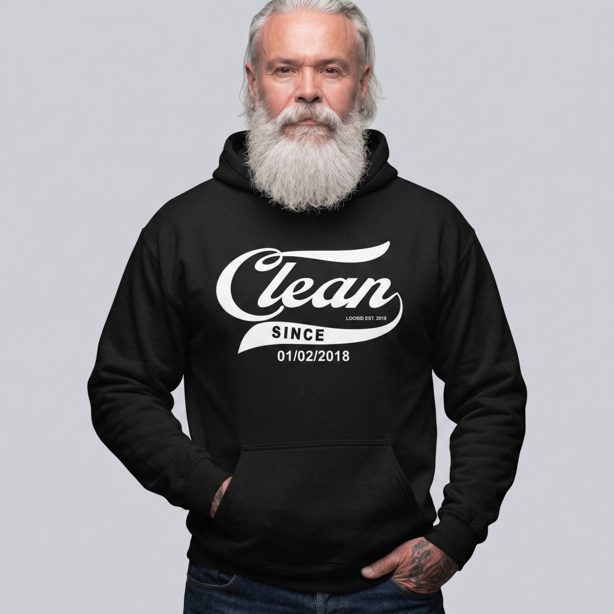 Recovery Hoodie | Men's Clean Since Hoodie with Custom Sobriety Date
