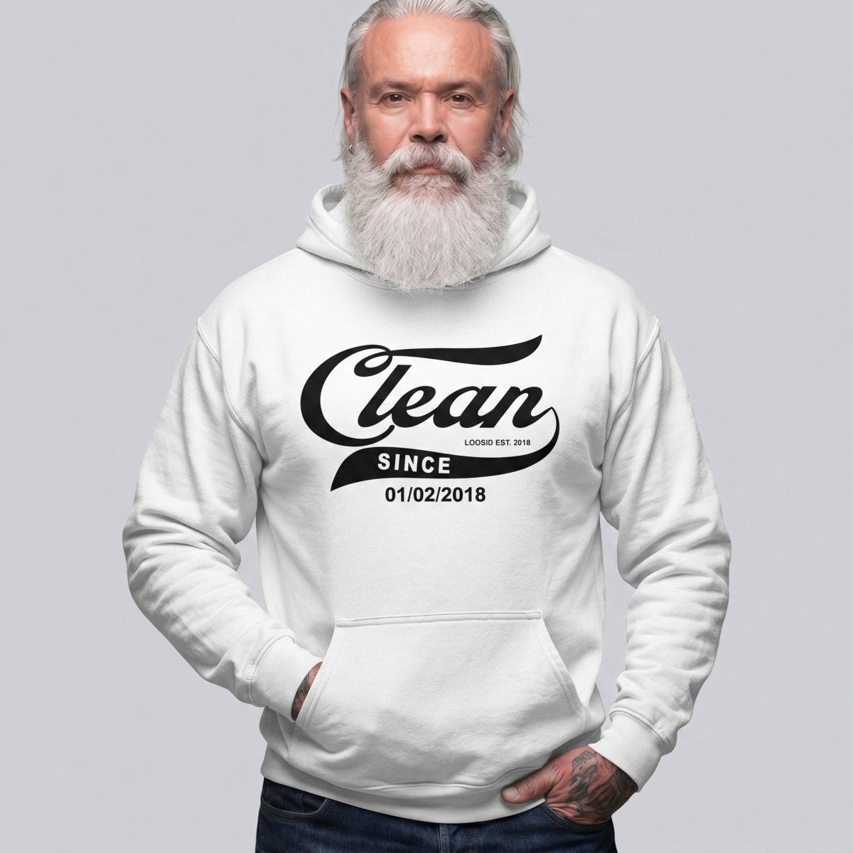 Recovery Hoodie | Men's Clean Since Hoodie with Custom Sobriety Date