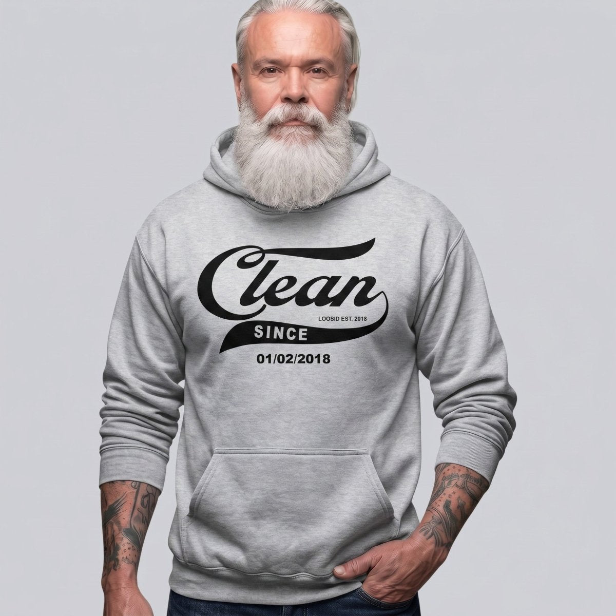 Recovery Hoodie | Men's Clean Since Hoodie with Custom Sobriety Date