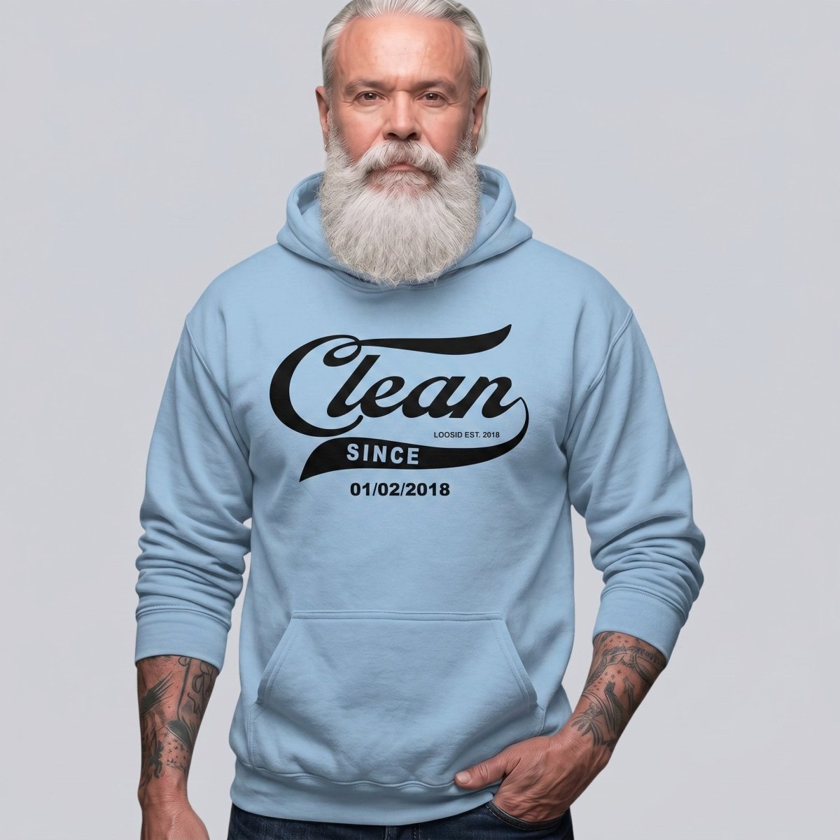 Recovery Hoodie | Men's Clean Since Hoodie with Custom Sobriety Date