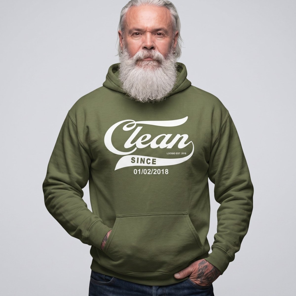 Recovery Hoodie | Men's Clean Since Hoodie with Custom Sobriety Date