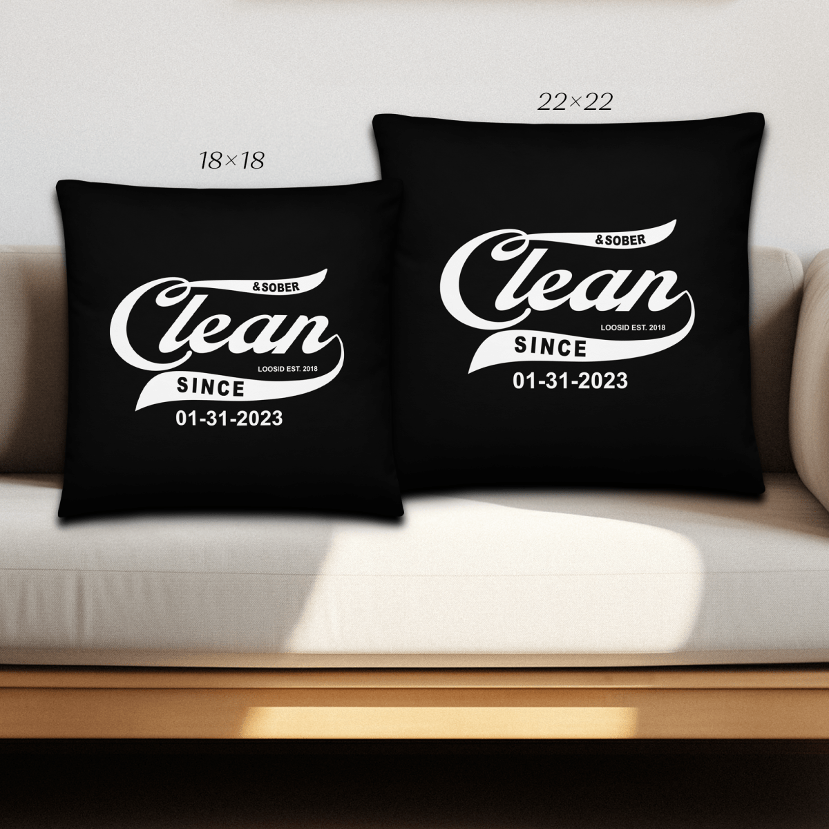 Clean & Sober Since Pillow w/ Personalized Sobriety Date