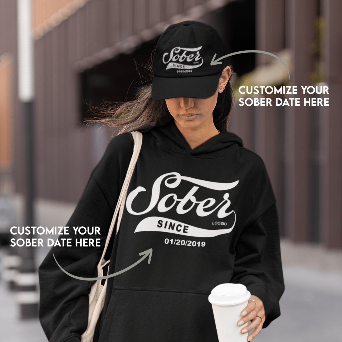 Sober Since Recovery Hoodie flat lay styled image (view 3)
