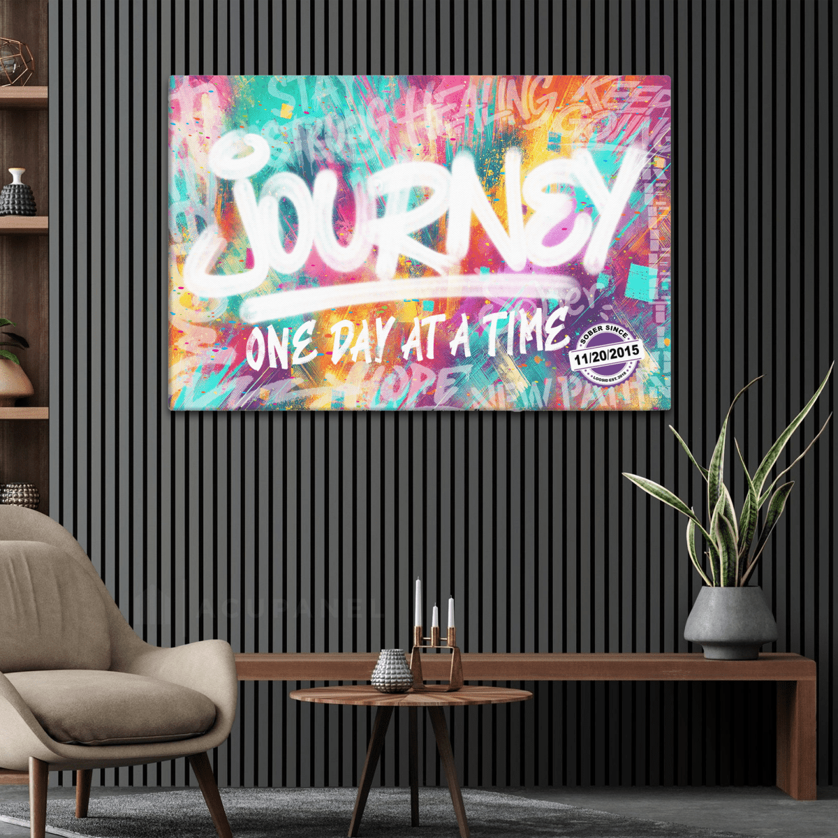 Sobriety Art | Journey One Day At A Time Canvas with Date