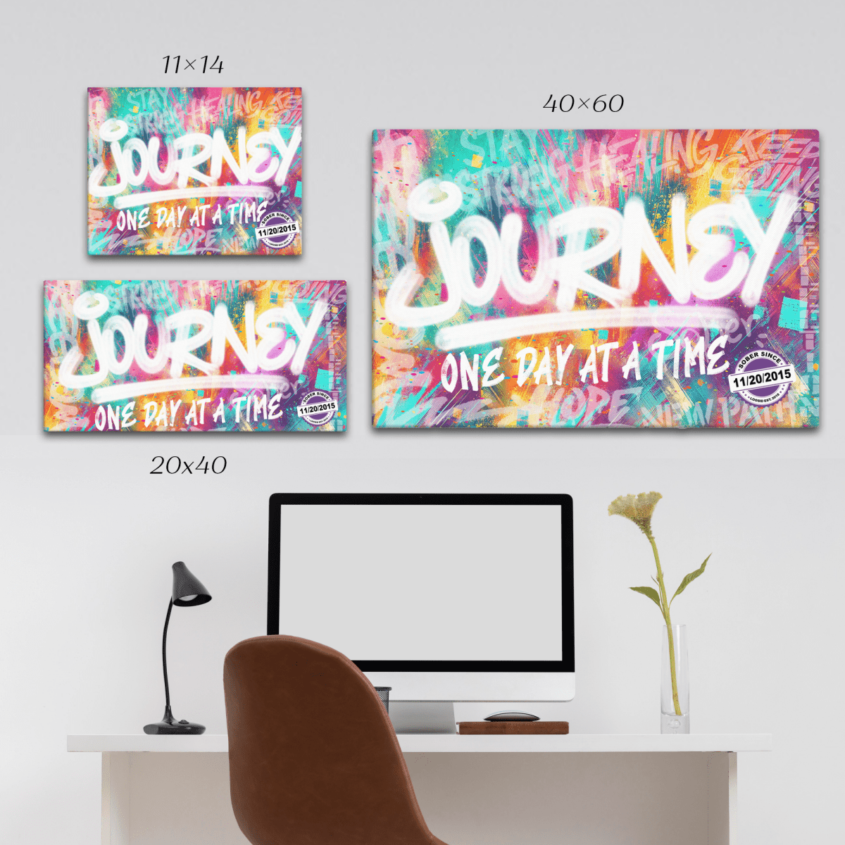 Journey One Day At A Time Canvas with Date Sobriety Art lifestyle view (view 5)