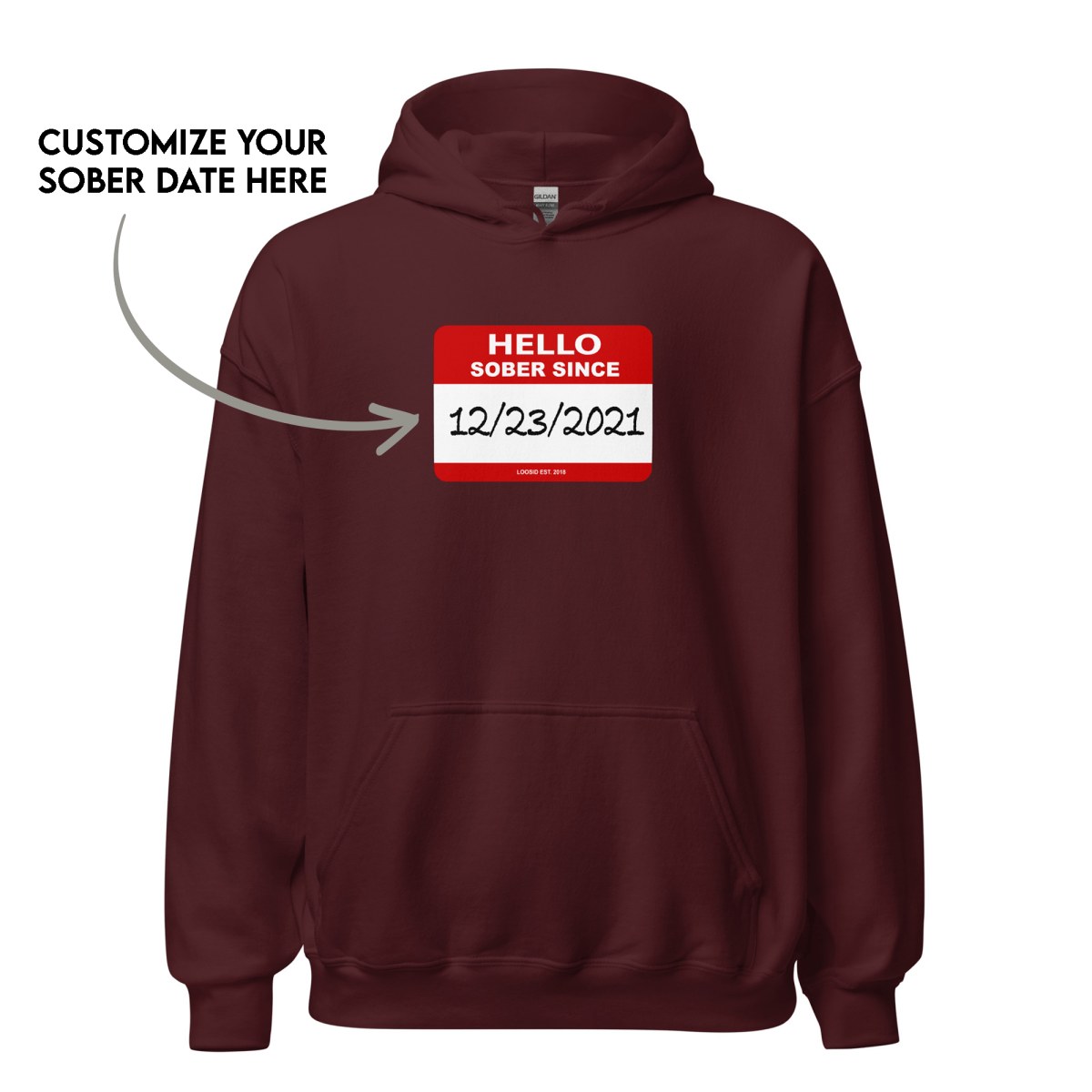 Men’s Hello Sober Since Hoodie w/ Personalized Sobriety Date