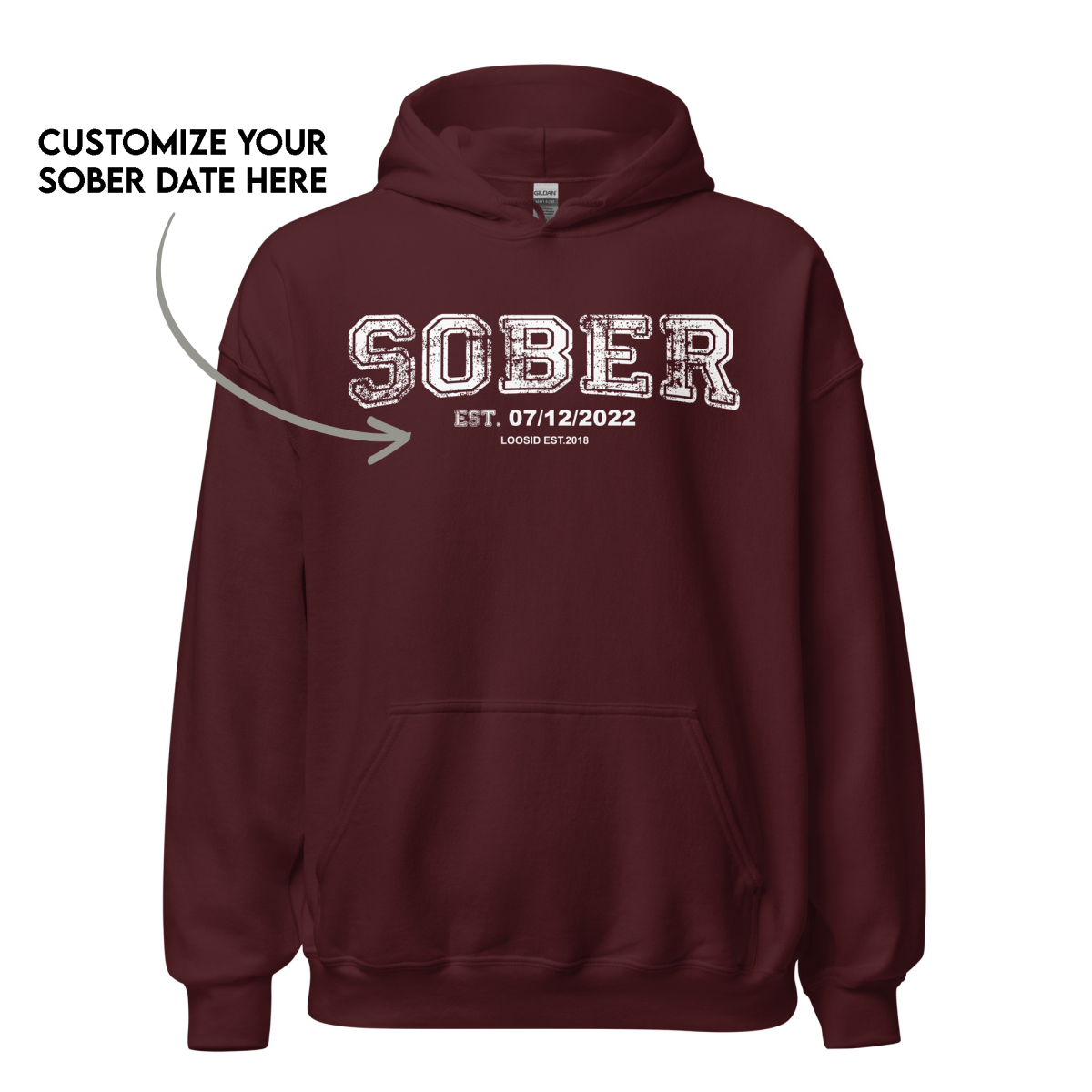 Sober Collegiate Hoodie W/ Personalize Sobriety Date