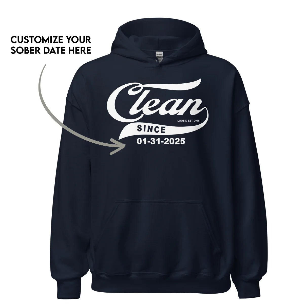 Recovery Hoodie | Men's Clean Since Hoodie with Custom Sobriety Date