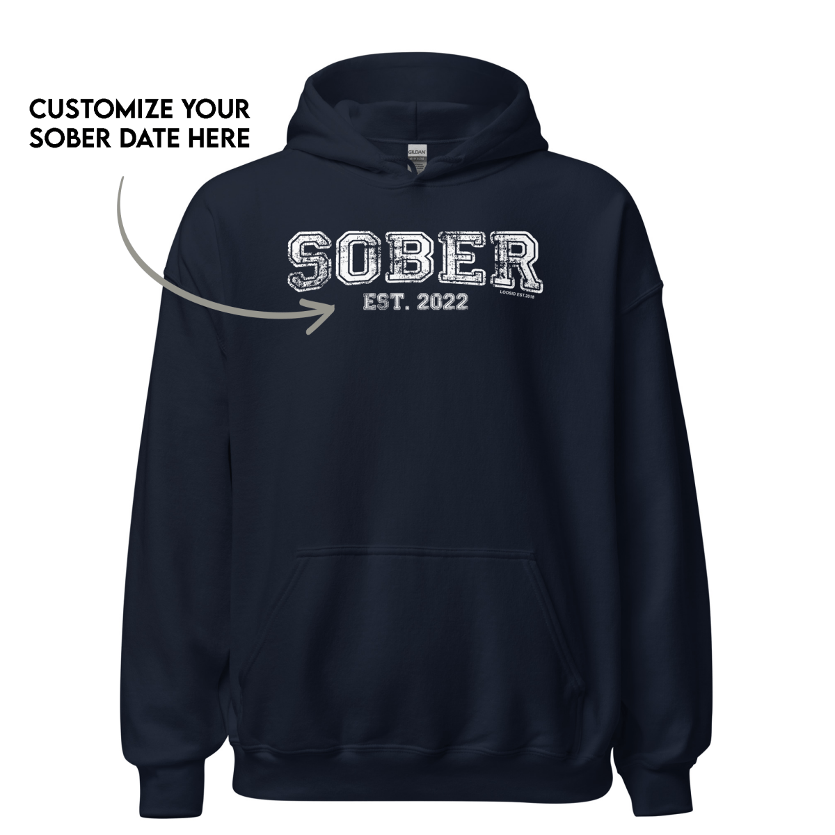 Sober Est. Hoodie w Personalized Sobriety Year Recovery Hoodie graphic detail (view 4)