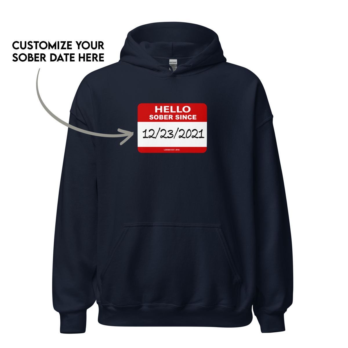 Men’s Hello Sober Since Hoodie w/ Personalized Sobriety Date