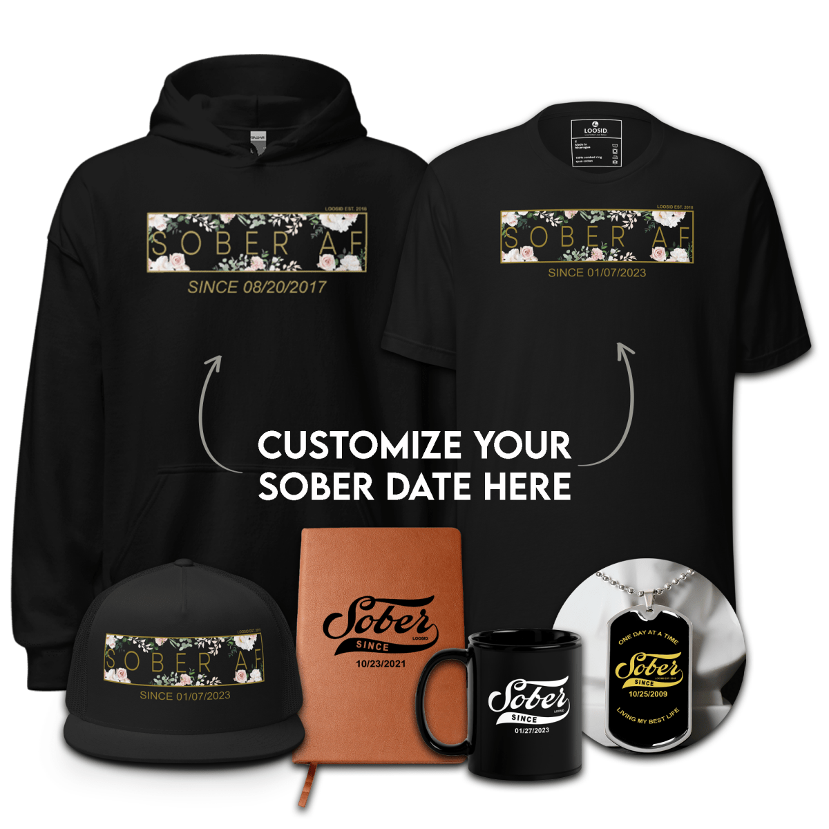 Women’s Sobriety Gift Flower Premium Bundle with Personalized Date | Recovery Gift