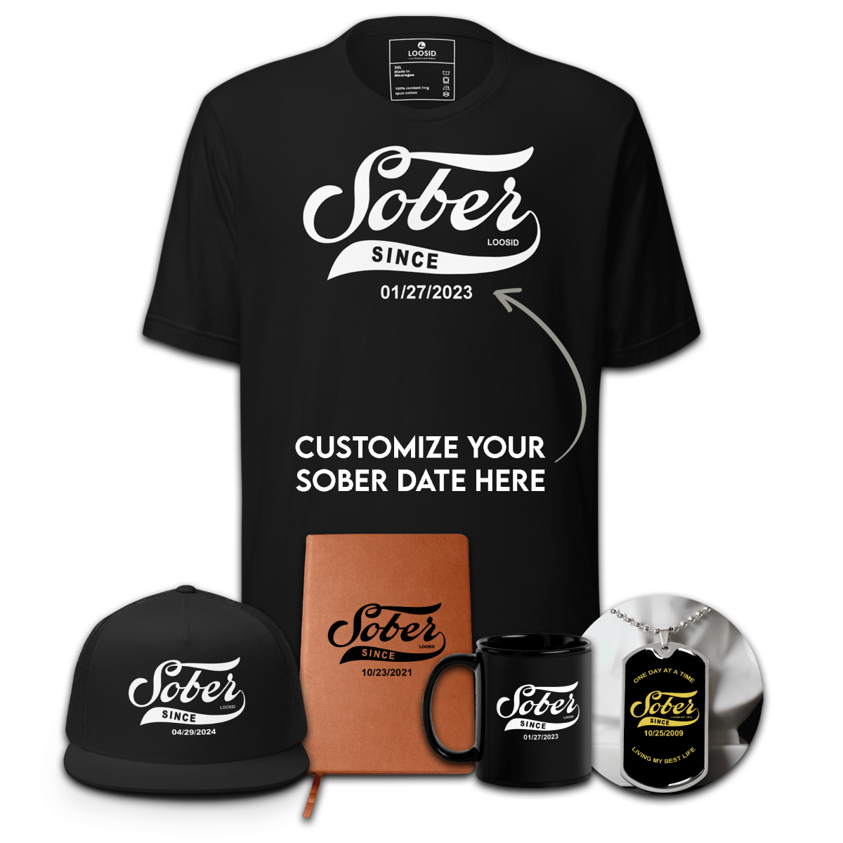 men's sobriety gift bundle display