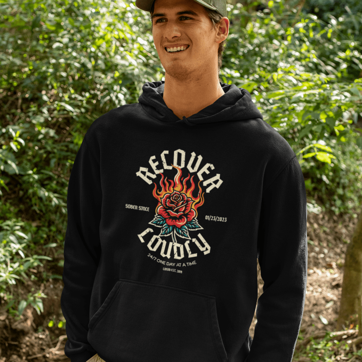 Recovery Hoodie celebrating sobriety and personal growth