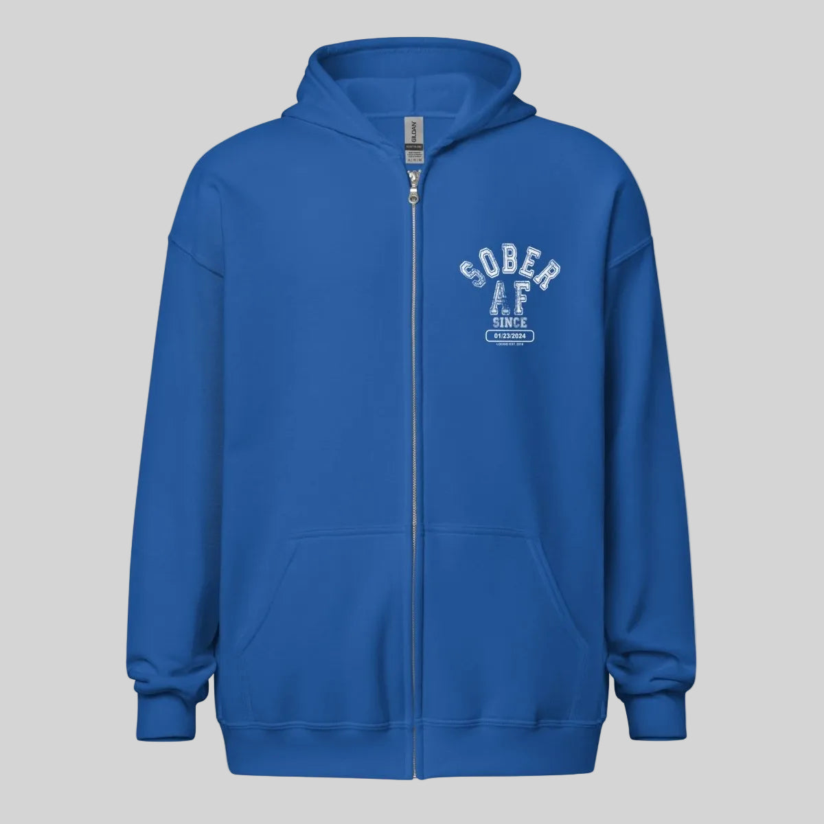 Sober AF Since Unisex Zip Recovery Hoodie side view (view 6)
