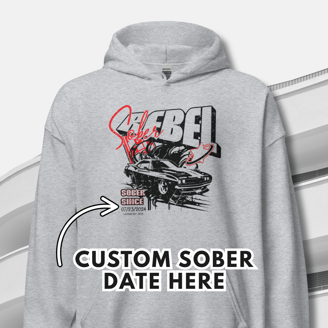 Sober Rebel Custom Sobriety Date Recovery Hoodie flat lay styled image (view 13)
