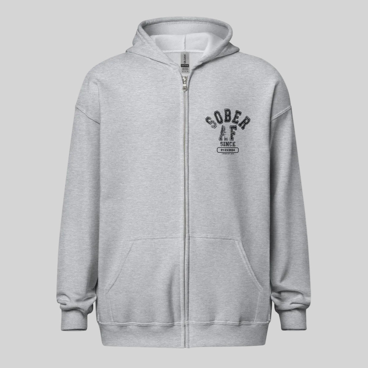 Sober AF Since Unisex Zip Recovery Hoodie fit detail (view 9)