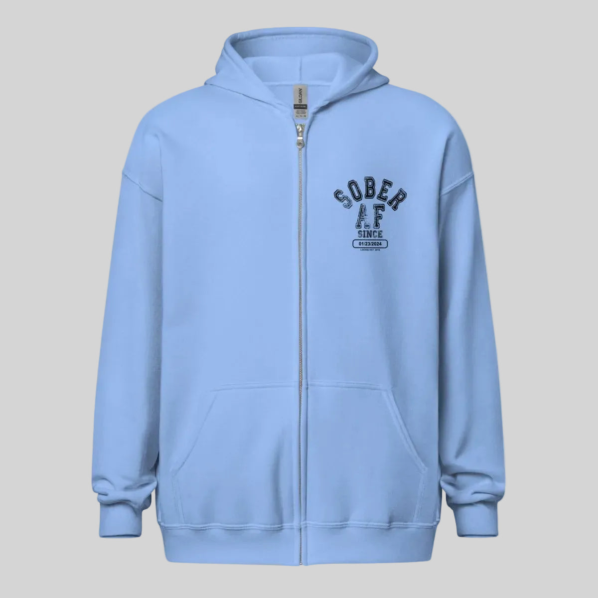 Sober AF Since Unisex Zip Recovery Hoodie back view (view 7)