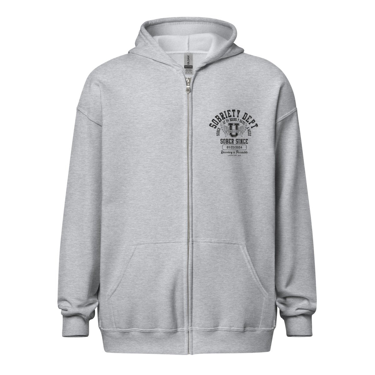 Recovery Hoodie with classic collegiate crest design
