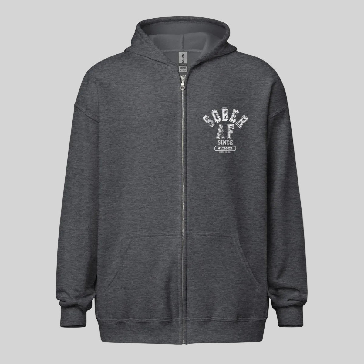Sober AF Since Unisex Zip Recovery Hoodie lifestyle view (view 5)
