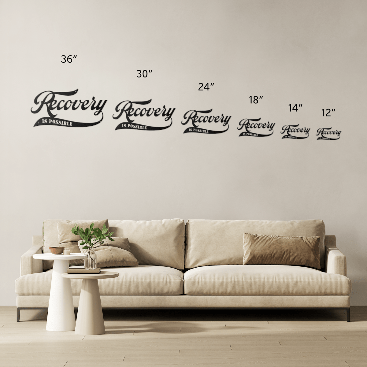 Recovery Is Possible Die Cut Metal Wall Sobriety Art flat lay styled image (view 3)