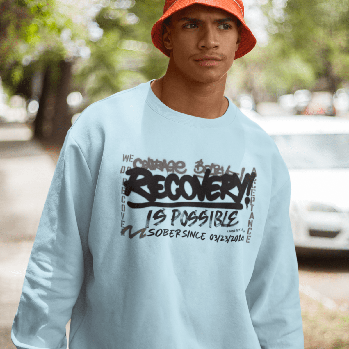 Recovery Sweater celebrating resilience and personal victory