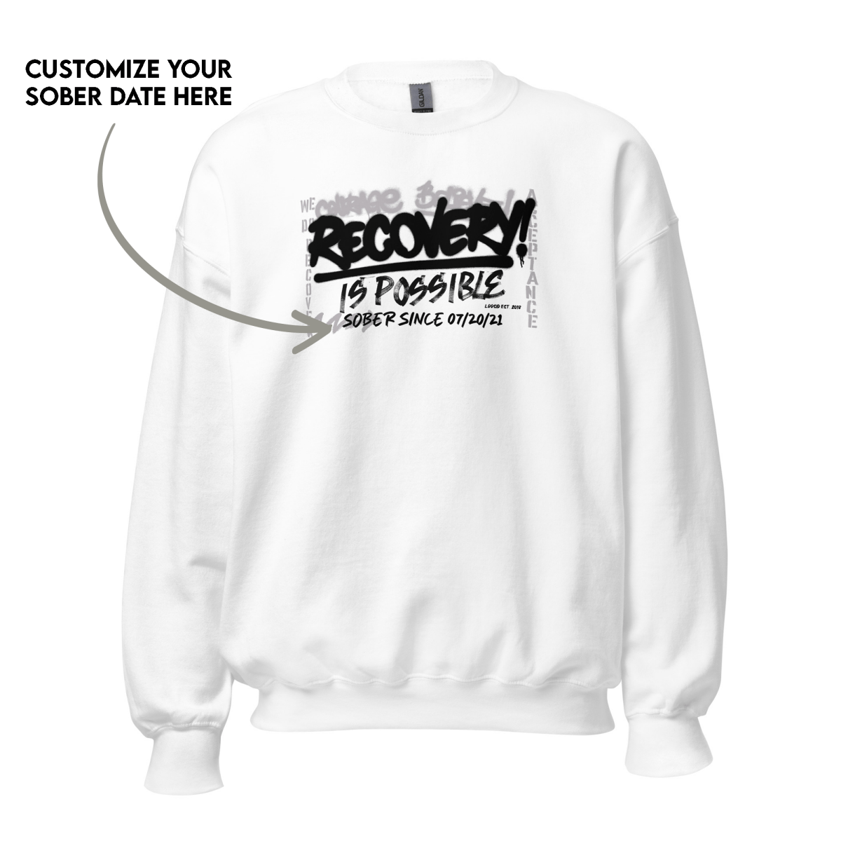 Recovery Is Possible Recovery Hoodie close-up view (view 2)