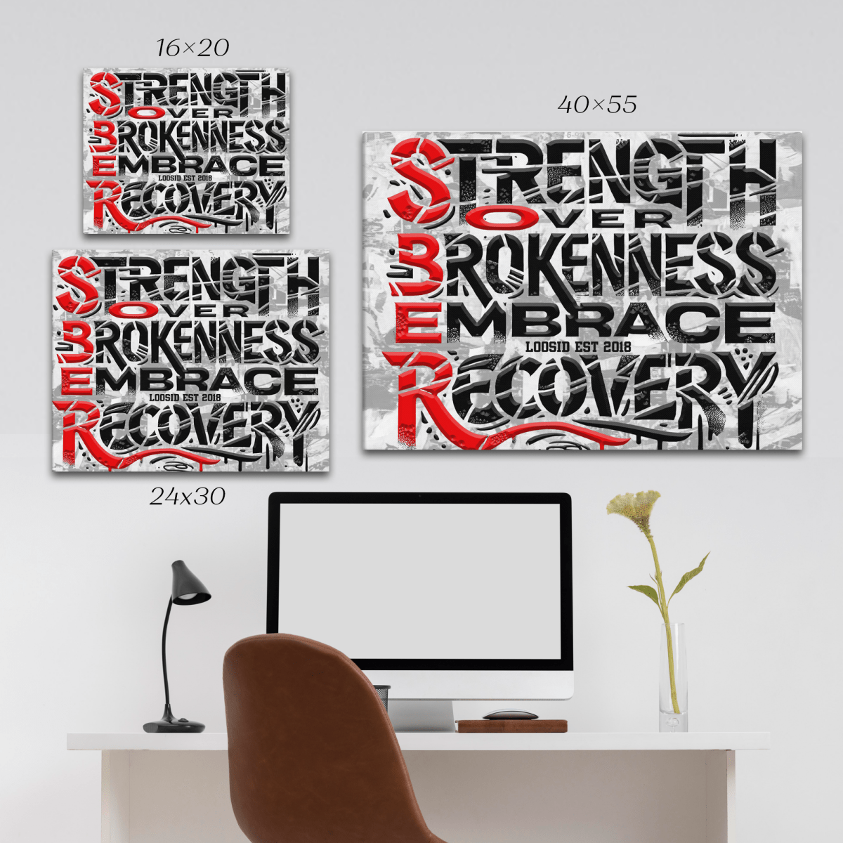 SOBER Strength Graffiti Canvas for Bold Recovery Decor Sobriety Art side view (view 6)