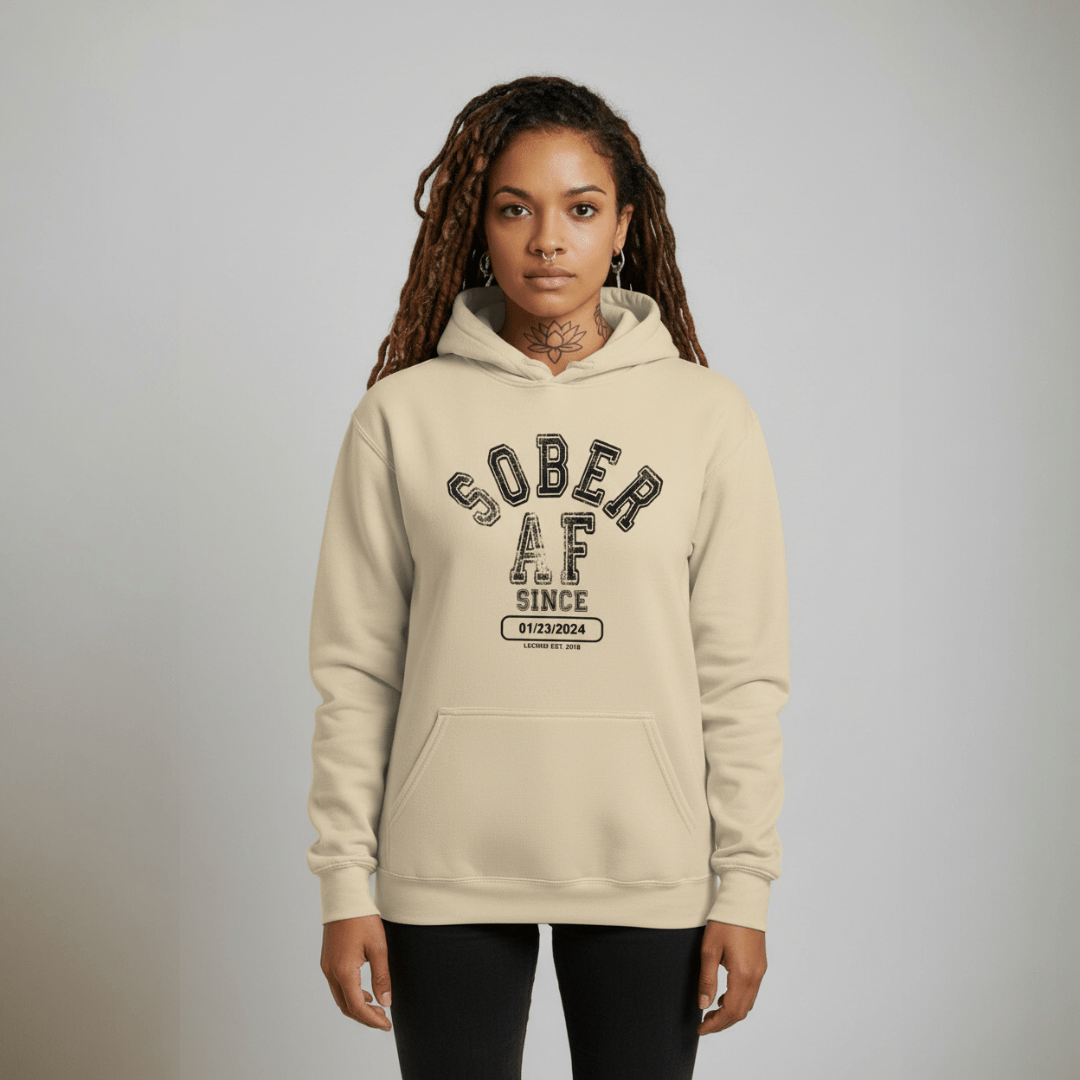 Recovery Hoodie | Sober AF Since Unisex Hoodie with Custom Sobriety Date