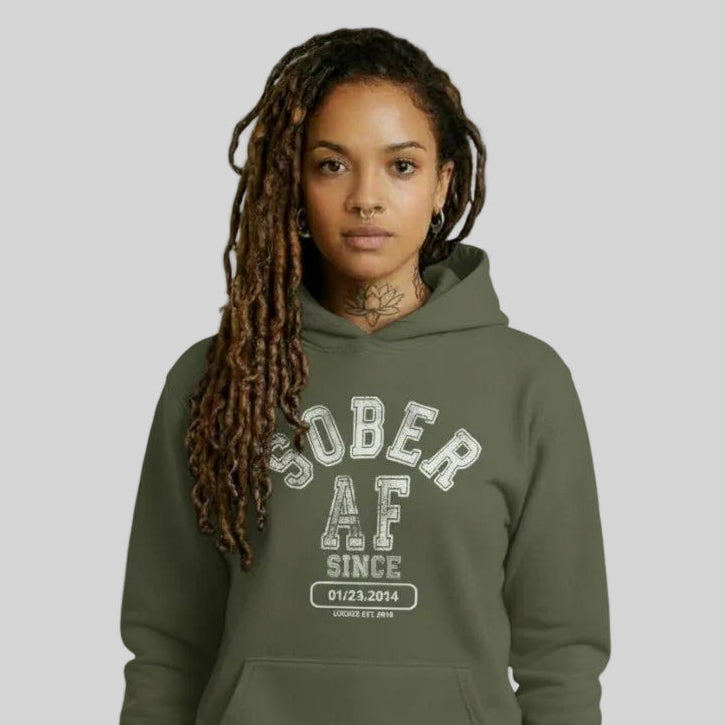 Recovery Hoodie | Sober AF Since Unisex Hoodie with Custom Sobriety Date