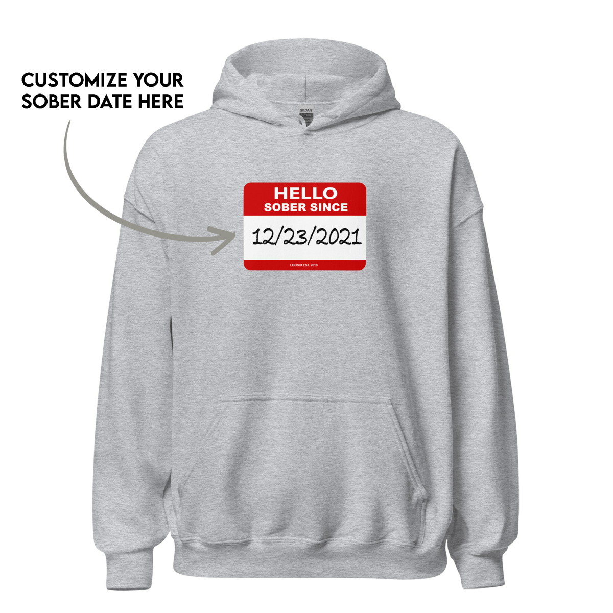 Hello Sober Since Recovery Hoodie flat lay styled image (view 23)