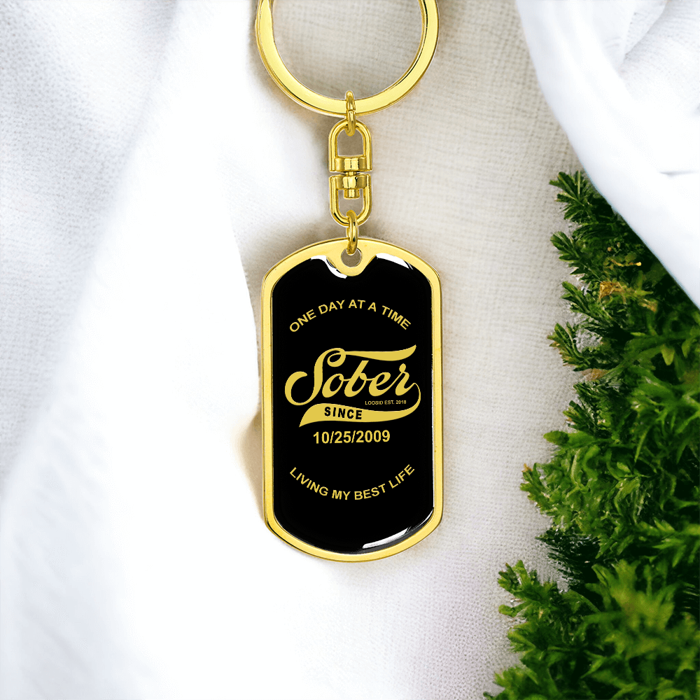 Sober Since Keychain with Date Engraving Sobriety Gift side view (view 6)
